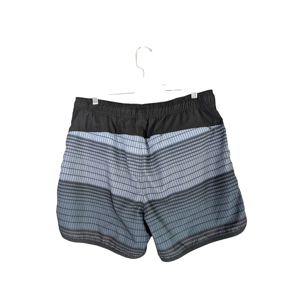 Speedo Swim Trunks Mens L Blue Grey Geometric Grid Mesh Liner Board Shorts